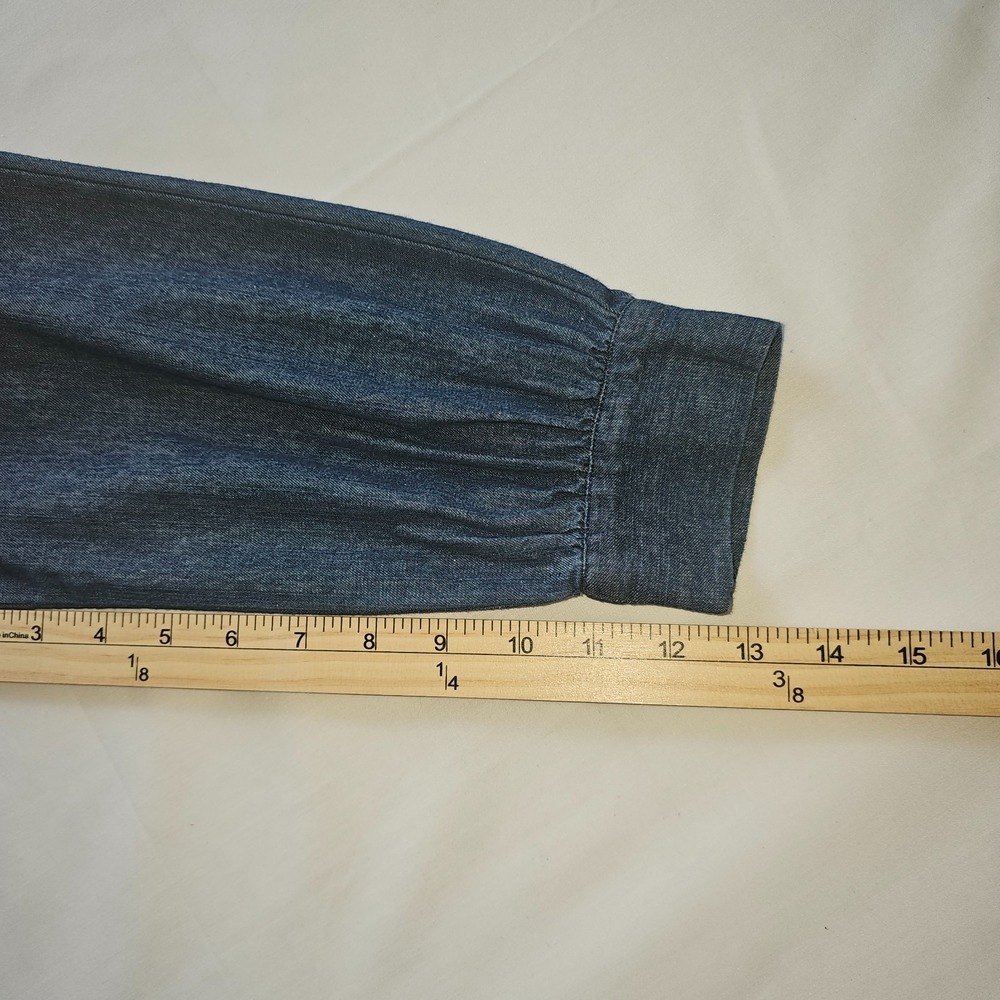 Pomander Place Chambray Claiborne Dress Ruffle Neck Gold Button Medium Size S - Picture 10 of 15